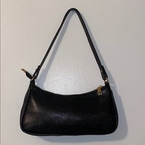Leather Baguette Black Shoulder Bag